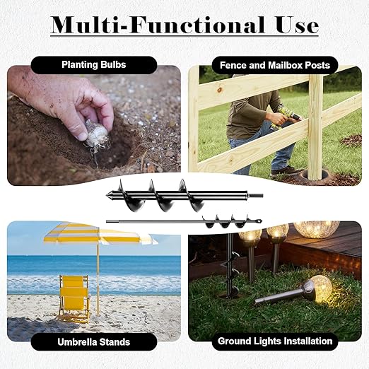 Gbekery Auger Drill Bit for Planting 2 Pack,1.6x16 inch&3.5x16 inch,Auger Drill Bit Suitable for 3/8'' Hex Drill Driver,Garden Spiral Hole and Planter for Bulbs,Fence Posts,and Umbrella Holes