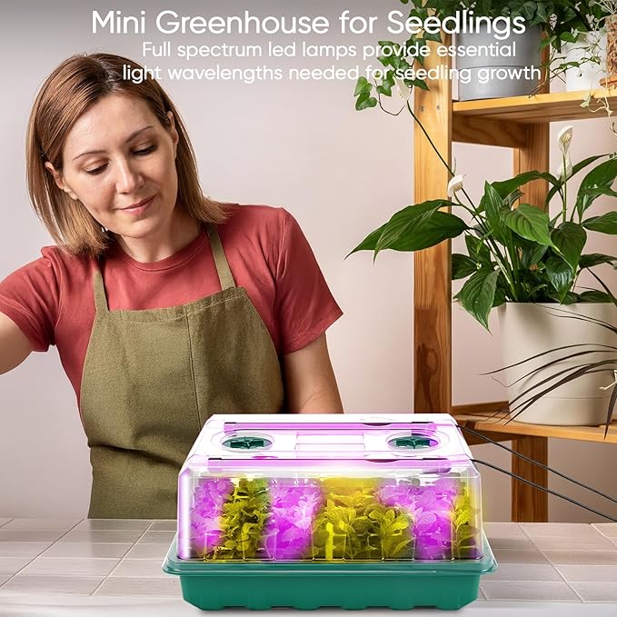 48 Cell Seed Starter Tray with Grow Light, Seed Starter Kit with Adjustable Humidity Dome, Seed Starting Trays Plant Starter Kit for Seeds Growing Starting, Indoor Gardening, Greenhouse