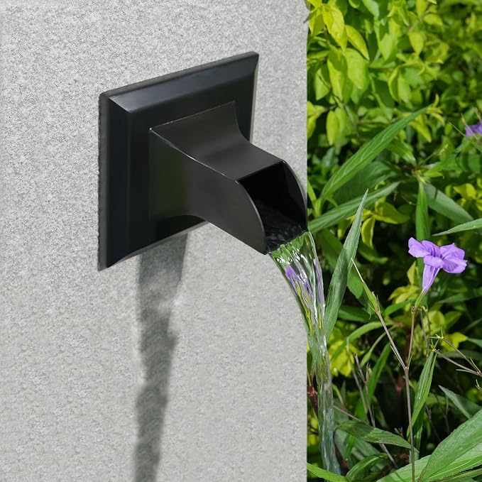 Square 316 Stainless Steel Water Fountain Spout, Outdoor Spillway Scupper with Integrated Spray Baffle, Unique Emitter Water Feature Decor for Patios, Pools, Courtyards, Water Walls(Black)