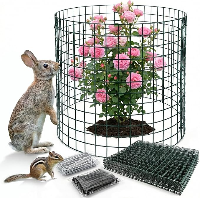 8 Pack Plant Protectors from Animals, 12"x16.5" Wire Garden Cloche for Squirrels Rabbits, Sturdy Metal Plant Cages with Zip Ties & Ground Stakes for Seedlings Flowers, 1" Mesh Gap