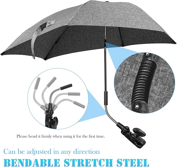 Chair Umbrella with Universal Clamp, 78cm UPF 50+ UV Protection Sun Umbrella, 360° Adjustable Clip-On Shade for Stroller, Beach Chair, Patio, Camping Chair, Wheelchair