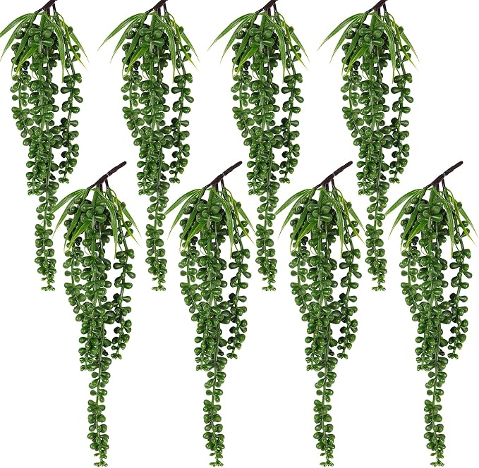 RECUTMS 8Pcs Artificial Succulent Plants Hanging String of Pearls Plant Faux Succulent Draping Greenery Unpotted Succulent Plant Summer Home Office Indoor Outdoor Wedding Graduation Party Decor(Green)