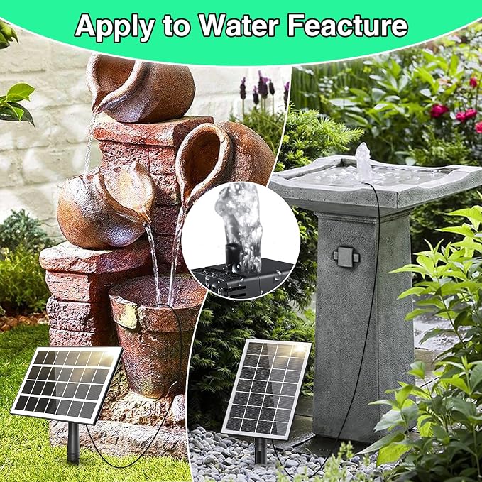 Jutai Solar Fountain Works in Shadow-No Battery, 3.5W DIY Glass Solar Water Pump Kit with Sucker and Stake, Solar Fountain Pump for Bird Bath, Water Feature,Garden, Outdoor-8 Nozzles,9.8ft Power Cord