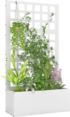 Outsunny Galvanized Raised Garden Bed with Trellis, Metal Planter Box with Drainage Holes, Outdoor Privacy Screen for Climbing Plants, Vegetable, Vines, 24" x 9" x 44.5", White