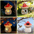 Garden Bird Houses for Outside with Solar Light, Bird Houses for Outside Hanging, Decorative Mushrooms Birdhouse for Bluebird Hummingbird Sparrow, Hummingbird Gifts for Women