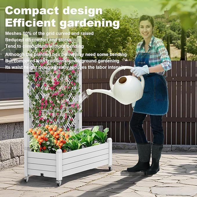 Durable Resin Raised Garden Bed with Drainage Holes & Reinforced Corners - Lightweight Flower Boxes Outdoor for Vegetables, Herbs, and Patio Garden Enclosure System (Ashen, 43.43*18.27*64.29)