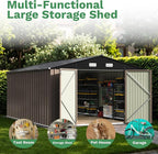 Patiowell 10x14 FT Storage Shed, Outdoor Metal Steel Garden Shed with Lockable Door and Sloping Roof, Large Outside Utility Tool Sheds for Backyard Garden Patio, Brown