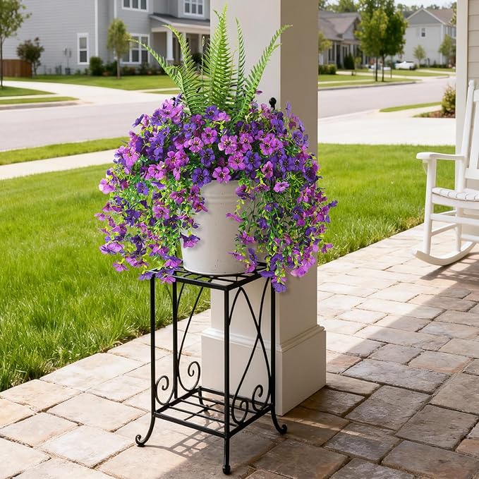 INQCMY Artificial Fake Hanging Flowers with Fake Fern for Outdoors UV Resistant Artificial Plants Spring Decor Look Real Faux Flowers for Outside Home Planter Porch Patio Decor