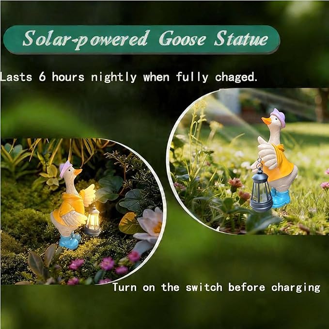 Solar Goose Garden Statue – Outdoor Goose Decor with Solar Light, Resin Solar Garden Statue Waterproof for Porch, Patio, Lawn, Yard – Goose Figurine Gift for Moms, Grandmas, Women Housewarming