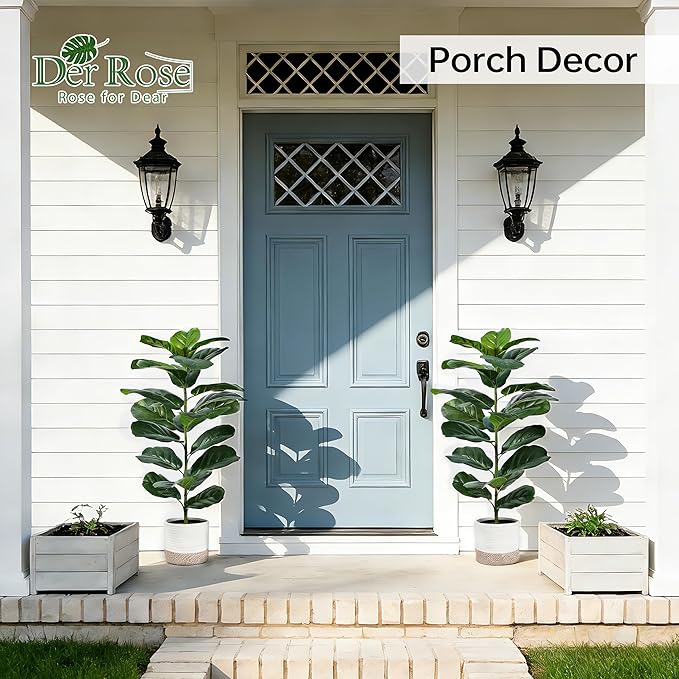 Der Rose 2 Pack 30" Artificial Fiddle Leaf Fig Tree with Warm LED Lights – Battery Powered, Mid-Size Fake Plants for Living Room, Bedroom, Entryway & Home Decor