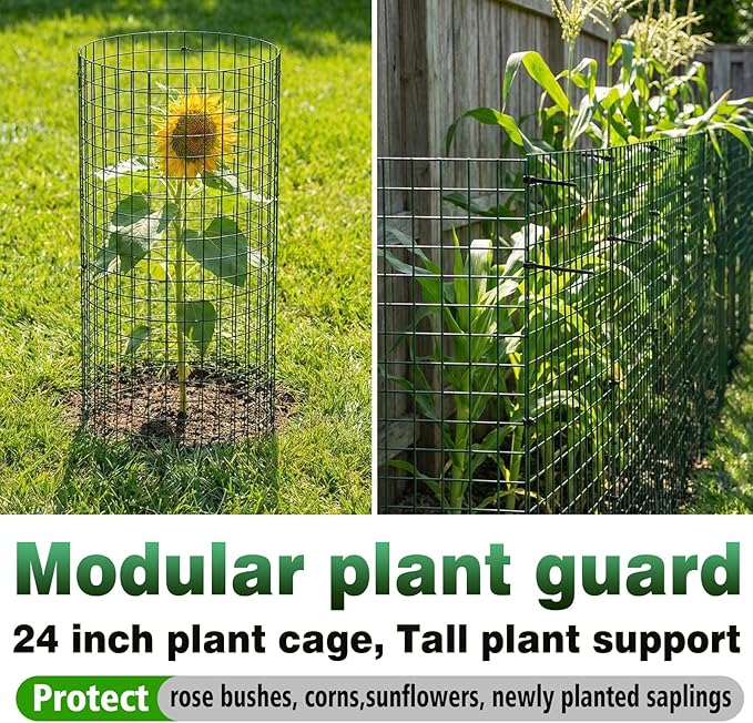 8 Pack Extra Tall Plant Protectors from Animals, 12"x24" Wire Garden Cages for Large Plants Shrubs, 2mm Heavy Duty Metal Mesh Guard for Deer Rabbits, Reusable Garden Protection with Stakes