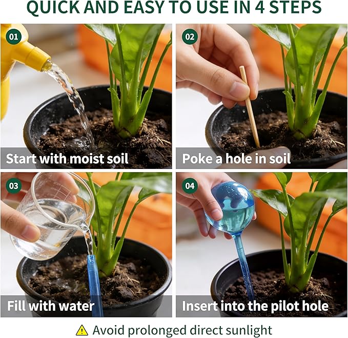 6-Pack Plastic Small Plant Watering Globes, Premium PVC Shatter-Resistant Plant Waterer, Self Watering Planter Insert with Tapered Opening, Automatic Watering Spikes for Daily & Vacation
