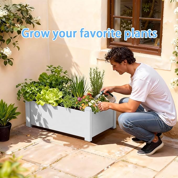 Elevated Resin Planter Box with Precision Drainage Raised Garden Bed for Vegetables, Herbs, and Flowers Ideal for Urban Patios, Balconies, and Yards
