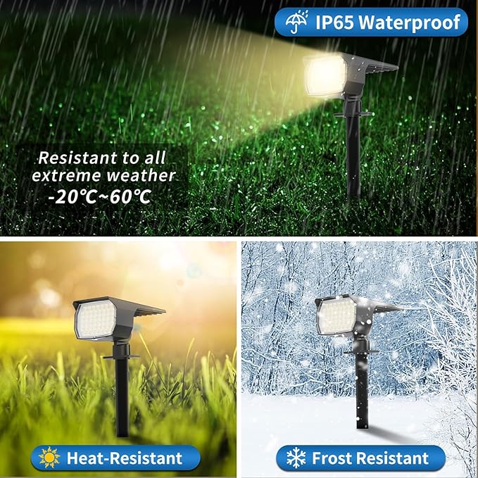 WENATY Solar Spot Lights Outdoor Waterproof IP65, 12 Pack Landscape Spotlights with 46 LEDs, 3 Modes Auto On/Off Solar Powered Flood Lights for Outside Pathway, Yard, Garden, Walkway (Warm White)