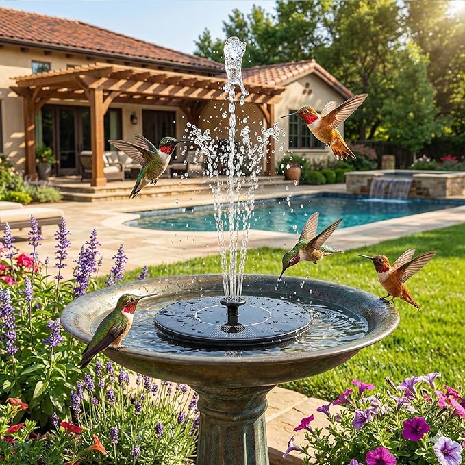 Yeomi Solar Fountain, Floating Solar Water Pump for Bird Bath, Outdoor Water Fountain No Battery or Electricity Needed, Easy to Use for Garden, Pond, Patio