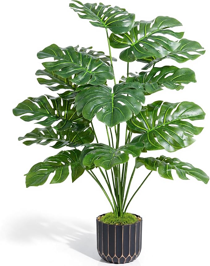 28" Artificial Monstera Plant Tall Fake Faux Plants Indoor Outdoor Tree for Living Room Home House Decoration