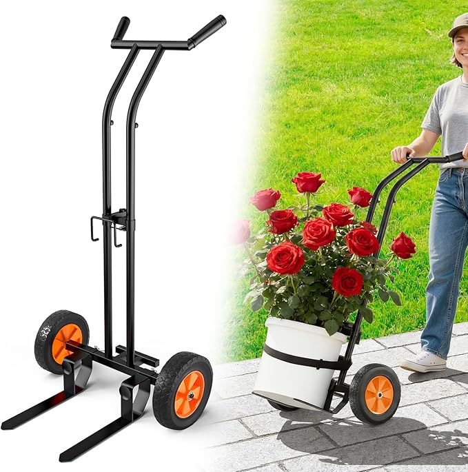 Heavy Duty Plant Dolly with Wheels, Adjustable Plant Caddy Pot Mover, No-Bend Rolling Garden Trolley with Suction Cups & Strap for Indoor Outdoor Planters, Black