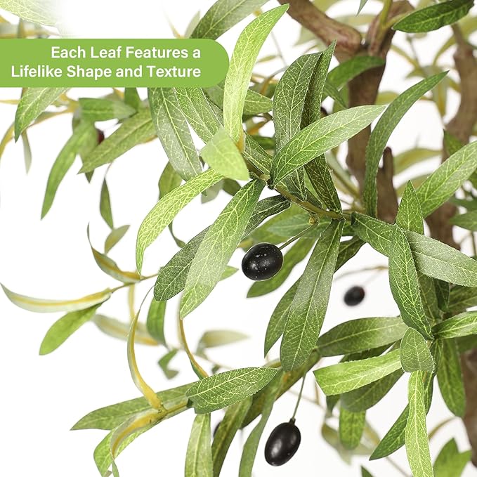 8ft Faux Olive Tree - Large Realistic Artificial Olive Trees 8 Feet (96") Indoor Fake Plants with Realistic Trunk, Adjustable Branch, Olive Silk Tree with Planter for Home Living Room Decor