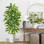 Artificial Yellow Dracaena Tree - 5FT Tall Fake Plants with White Tall Planter - Artificial Plants Indoor Floor Plant in Pot - Large Tropical Fake Yucca Potted Tree for Home Office Living Room Decor