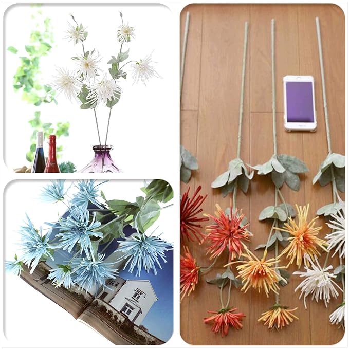 Spider Mum Artificial Flower 32" Real Touch 9 Flowers Pack of 3 (Radiant Orchid)