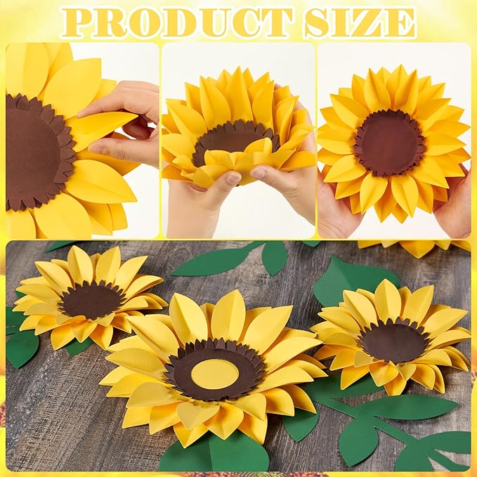 15pcs Sunflower Wall Decor, Paper Flower for Wall with 3D Artificial Flowers Yellow Bulletin Board Decoration Large Paper Flower for Background for Living Room Office Garden Wedding.