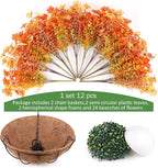 Artificial Flowers Hanging Plants in Basket, Artificial Hanging Flowers for Spring Outdoor Indoor Decor, UV Resistant Hanging Baskets with Fake Flowers for Spring Summer Patio Garden Porch Decor