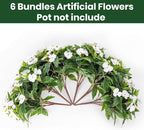Nigirior Artificial Fake Flowers for Outdoor Décor 6 Bundles UV Resistant Fake Plants for Planter Faux Impatiens for Home Porch/Garden Stunning（White）