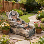 Sunlinua 31.5" L Outdoor Water Fountain with 3 Tiers Cascading Realistic Tree Trunk Waterfall Fountains with LED Lights Outdoor Water Fountain for Garden Patio Backyard Porch Home Decor