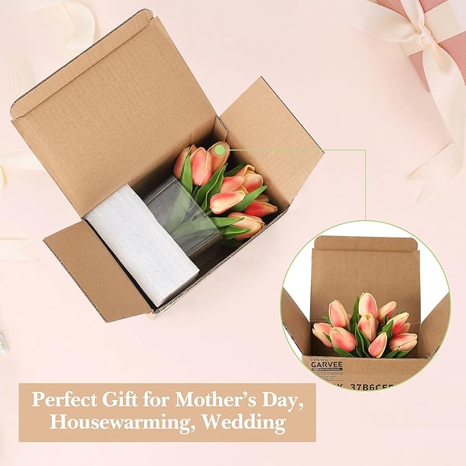GarveeLife 12 Pcs Artificial Tulips Flowers, Real Touch Faux Tulip Stems for Vase, Home Kitchen Wedding Dining Table Decorations, Ideal Gift for Mother's Day, Easter, Valentine's Day (Orange)
