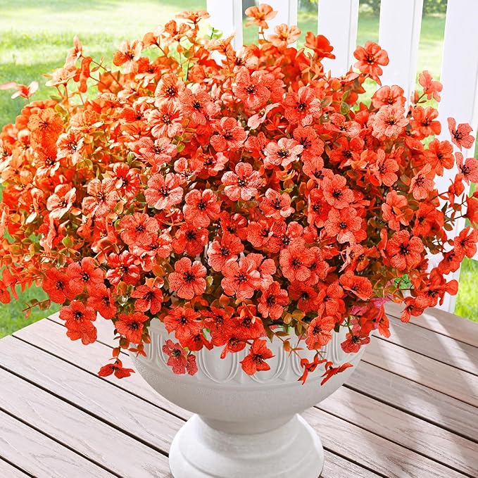 Waipfaru Artificial Fake Flowers Plants for Outdoor Decor, 12 Bundles Faux Plants Outdoor, UV Resistant Artificial Outdoor Plants, Silk Artificial Flowers for Outside Home Planter Porch Patio Decor