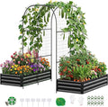DoCred 3 in 1 Raised Garden Bed with 87in Tall Arch Trellis for Climbing Plants, Galvanized Planter Garden Box Outdoor for Gardening, Climbing Vegetables, Flower, Black