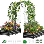 DoCred 3 in 1 Raised Garden Bed with 87in Tall Arch Trellis for Climbing Plants, Galvanized Planter Garden Box Outdoor for Gardening, Climbing Vegetables, Flower, Black