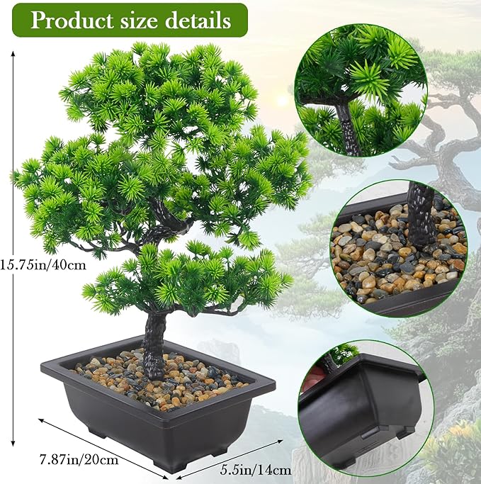 Artificial Bonsai Tree 15.8" Faux Juniper Bonsai Tree in Pot Realistic Fake Desk Plant Mini Bonsai Trees Small Japanese Decor for Bookshelf Table Office Bedroom Home Garden Indoor