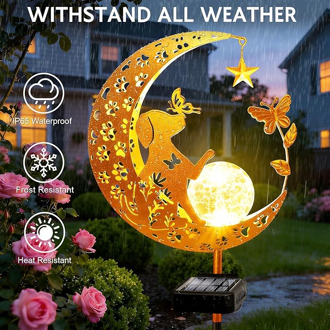 ZNYCYE Solar Garden Decor Outdoor Statue, Moon Fairy Garden Figurines with Dog Design for Mom Women Grandma Solar Stake Lights for Patio, Yard, Lawn, Pathway (Warm White)