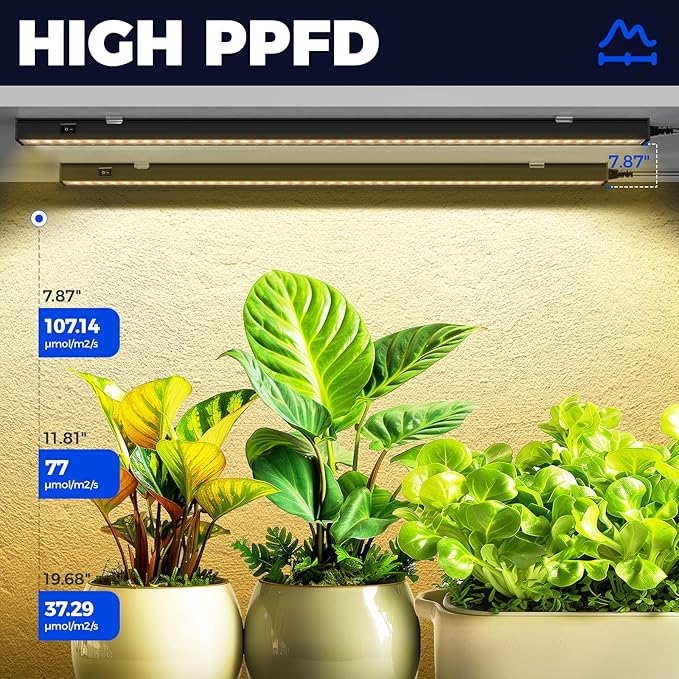 Barrina T5 Grow Lights, Plant Light for Indoor Growing, 2FT 80W (8 x 10W) Full Spectrum LED Grow Light, Black Cover Grow Light Strips with Switch, Magnetic Installation, Yellow, 8 Packs