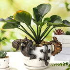 Weysat 4 Pcs Vintage Resin Frog Tortoise Snail Gecko Planter Pot Hugger Figurine Flower Pot Animal Climbing Statue Vase Miniature Fairy Garden Terrarium Decor Patio Lawn Yard Outdoor Fence Hanger
