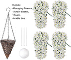Artificial Fake Flowers Plants Hanging Baskets for Outdoor Outside Decor, Faux Silk Hanging White Morning Glory Trailing Vines UV Resistant for Porch Patio Home Decoration