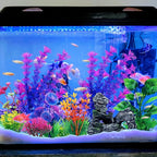 QUOZUO Fish Tank Accessories Aquarium Decorations Plants, 9pcs Colorful Fish Tank Artificial Plants and Cave Rock Decor Set, Aquarium Decor Plastic Plants