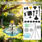 Solar Hanging Bird Bath Fountain - Upgraded 3-Tier Hanging Birdbath, Bird Baths for Garden Patio Yard Decor, Blue Outdoor Humming Birds Cascade Baths Fountains
