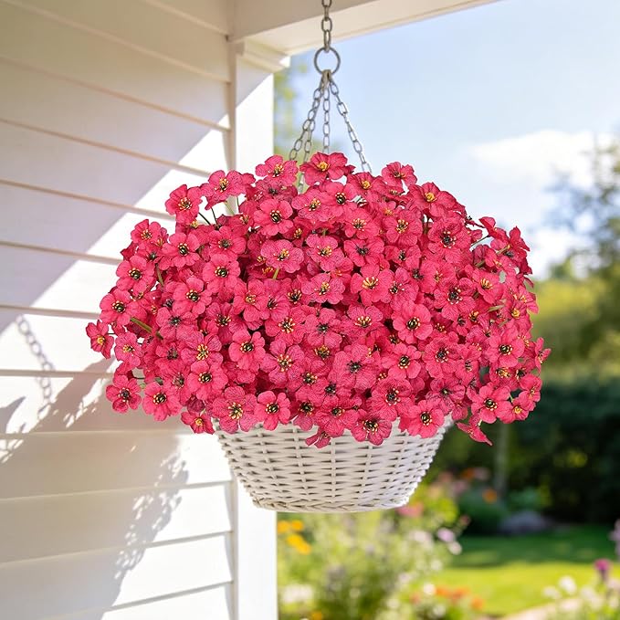 AmyHomie 20 Bundles Artificial Flowers for Outdoor Outside Spring Summer Decoration UV Resistant Faux Flowers No Fade Fake Plastic Plants Garden Porch Window Box Decorating (Fuchsia)