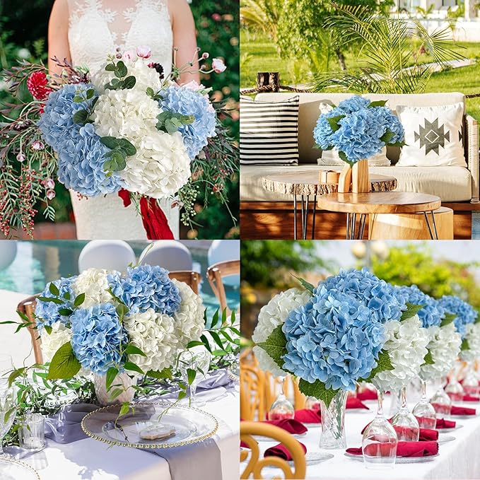 ZYTUYO 4 Pcs Real Touch Light Blue Hydrangeas Artificial Flower 21'' Realistic Faux Latex Hydrangeas Flower for Home Decor Kitchen Living Room Spring Table Wedding Xmas Arrangement