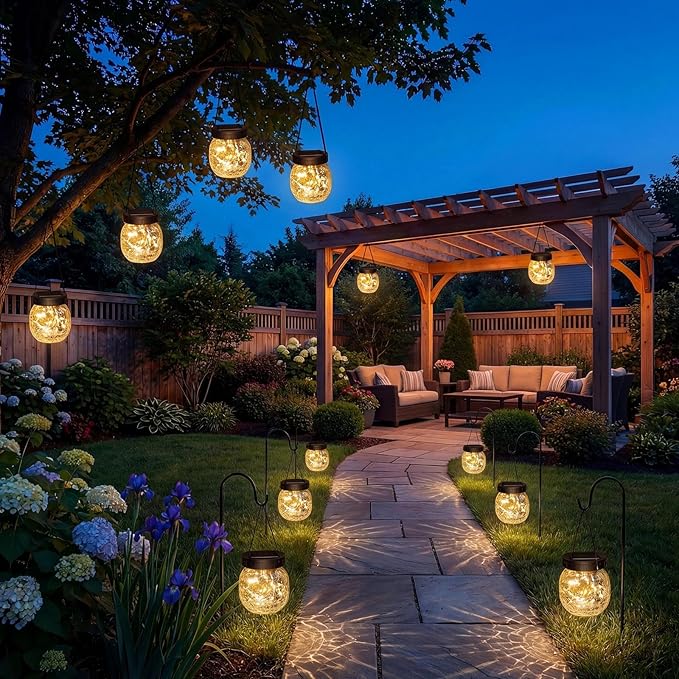 Small Solar Lanterns Outdoor Waterproof, Cracked Glass Hanging Globe Lights for Backyard Patio Garden Pathway Balcony and Table Decor, Warm White- Gifts for Women Mom Homeowners