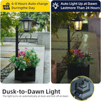 2 Pack Solar Floor Lamps with Planter (2-in-1 Design), 29.5" Outdoor LED Garden Lights - IP44 Waterproof, Warm White Auto-On at Dusk, Easy Install for Lawn, Patio, Porch, Yard & Pathway Decor