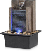 Amootek Tabletop Fountain Relaxing Tabletop Waterfall Fountain with Natural River Rocks & Color-Changing LED Lights - Indoor Zen Office/Home Decor Water Feature, 6.3"x 5.12"x 8.66"