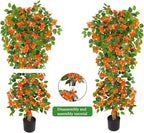 Artificial Bougainvillea Tree -5FT Faux Bougainvillea Tree with Realistic Flowers, Tall Fake Fall Flower Tree for Indoor or Outdoor Decor, Silk Floral Plant for Living Room, Porch, Garden (Orange)