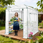 EAGLE PEAK 8x6 Portable Walk in Greenhouse, Pop Up Indoor Outdoor Greenhouse, Green House Kit with Zippered Roll-Up Doors and Windows, PE Cover, Clear/White