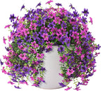Artificial Hanging Baskets Outdoor, 4 Bundles Artificial Hanging Flowers Outdoors Spring Summer Decoration, No Fade Realistic Fake Hanging Baskets for Porch Patio Balcony Home Yard Decor
