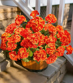 Fake Geraniums Artificial Flowers for Outdoors Fall Autumn Decoration, 6 Bundles Silk Geraniums UV Resistant Look Real Orange Faux Flowers Plants for Front Door Garden Planter Patio Balcony Yard Home