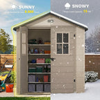 DWVO 6x4.4 FT Outdoor Storage Shed, Plastic Garden Tool Shed with 2 Windows, Double-Wall Outside Shed for Lawn Mower, Garden Shed for Backyard Patio, Lockable, Greige&Gray