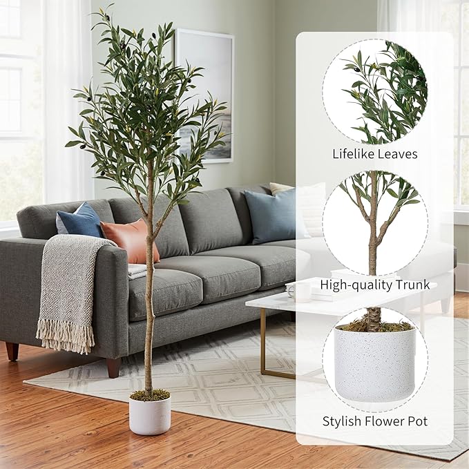 Garvee 4.9 ft Tall Artificial Olive Tree, Potted Fake Olive Plant with Lifelike Leaves & 22 Fruits, Decorative Evergreen Faux Plant Trees for Home Indoor Outdoor Living Room Office